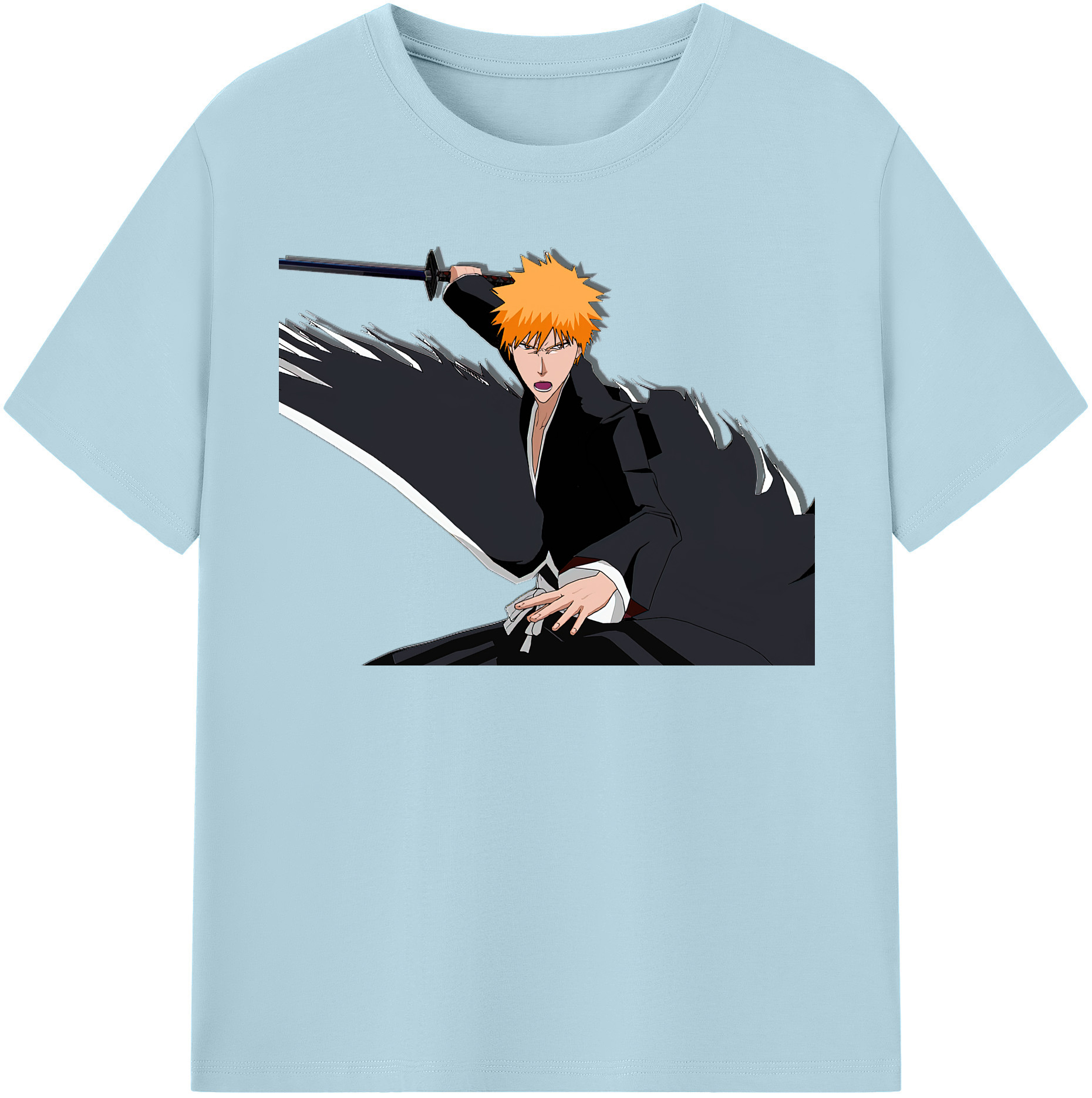 （画像用） ブリーチ 黒崎一護（くろさき いちご）BLEACH Kurosaki Ichigo 綿100％半袖Tシャツ（フロントプリント）